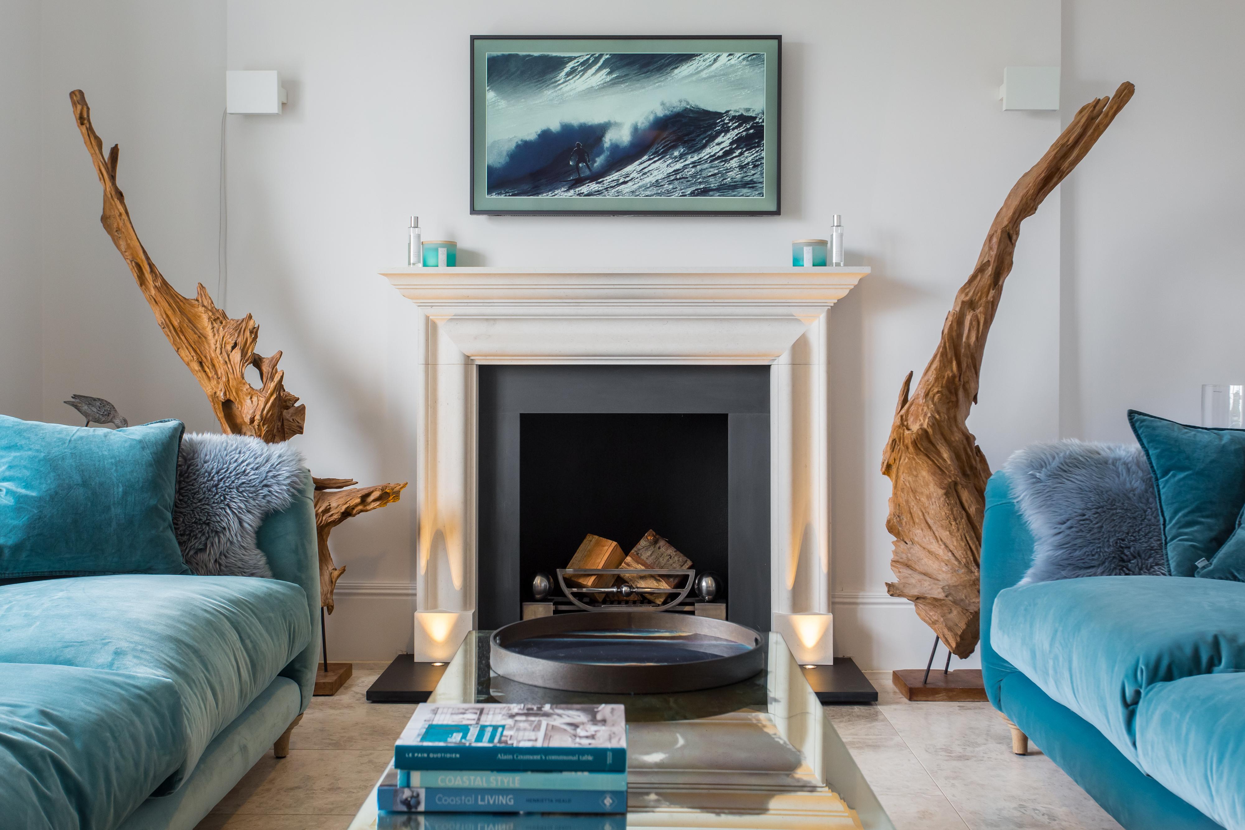 Contemporary lounge interior. Salcombe, Devon