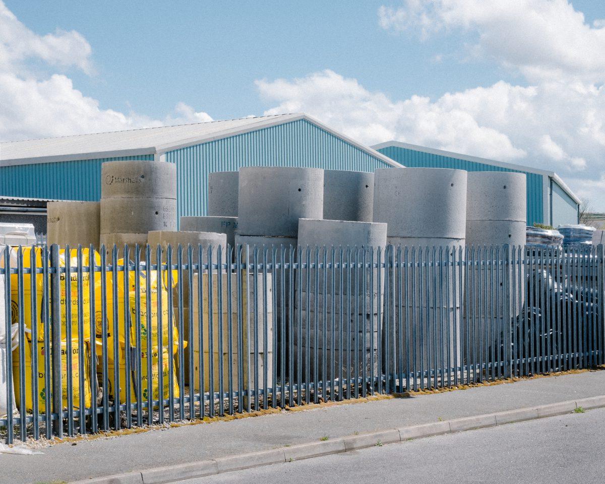 Photograph of builders merchants yard in Redruth, Cornwall.