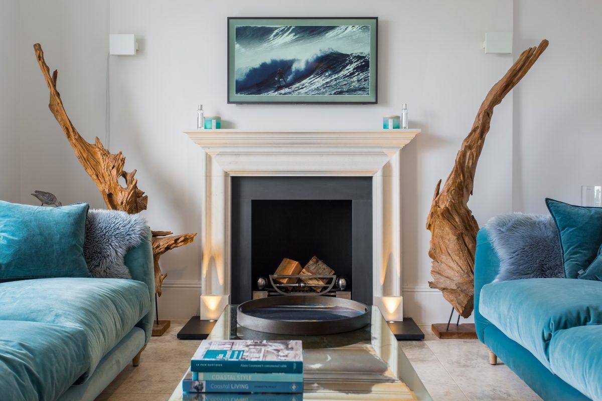 Image of lounge shot for interior designer. Photograph on location in Salcombe, Devon.