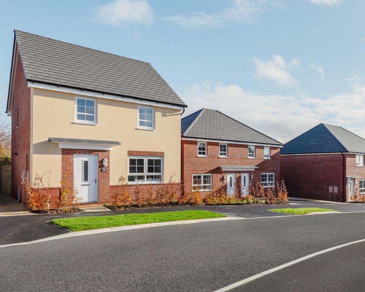 Row of newly built homes on a housing development.