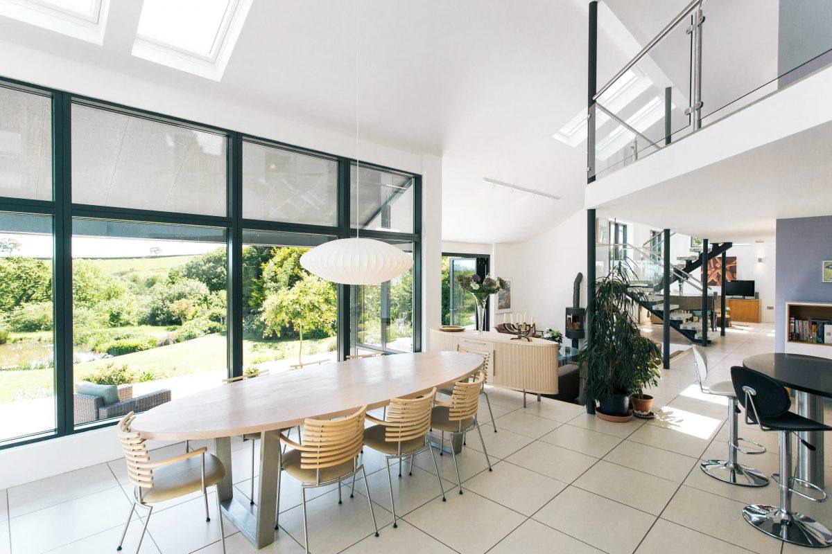 Architectural interior of open-plan living space in Falmouth, Cornwall.