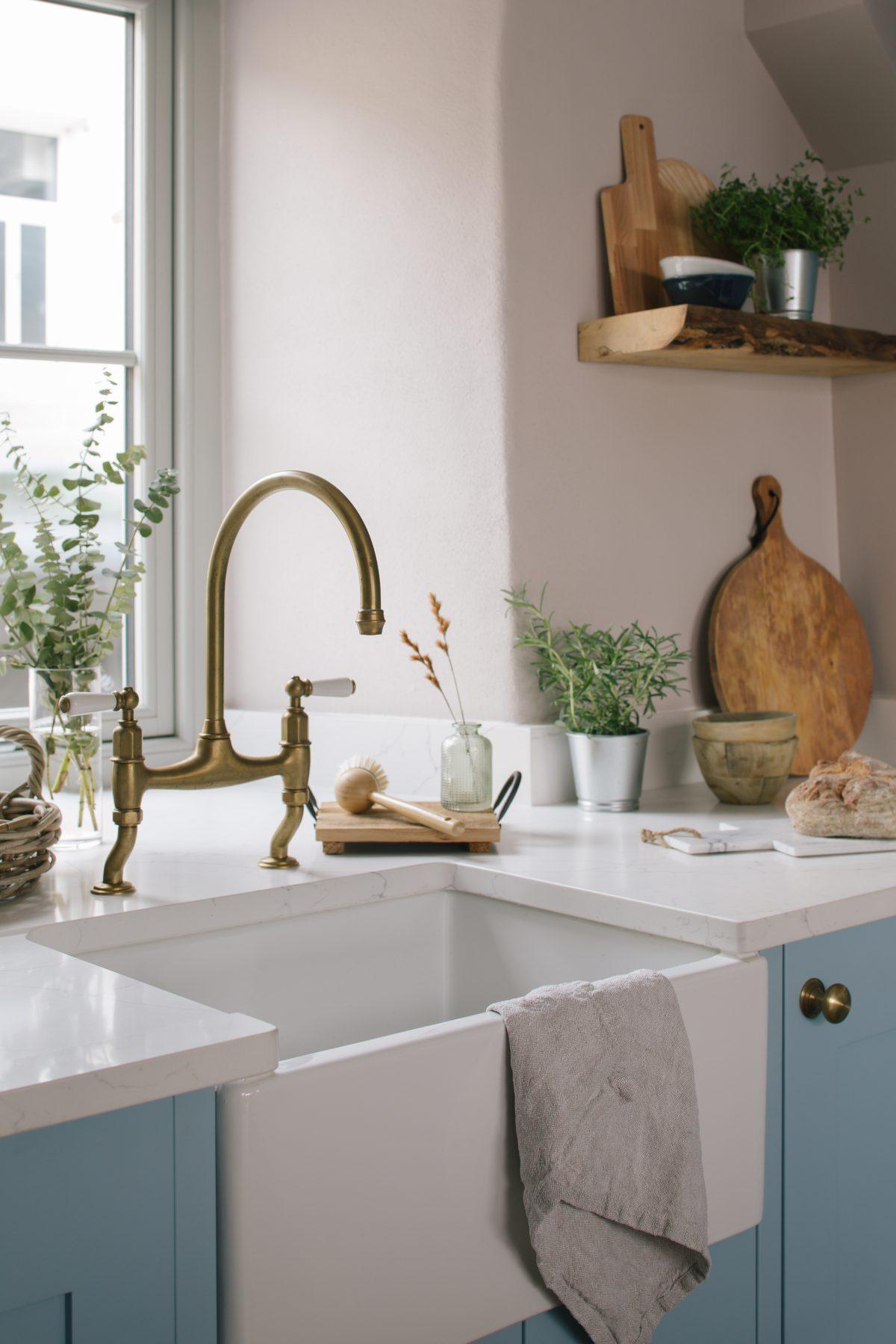 Kitchen basin detail. Shot for luxury holiday rental company on location in Marazion, Cornwall.