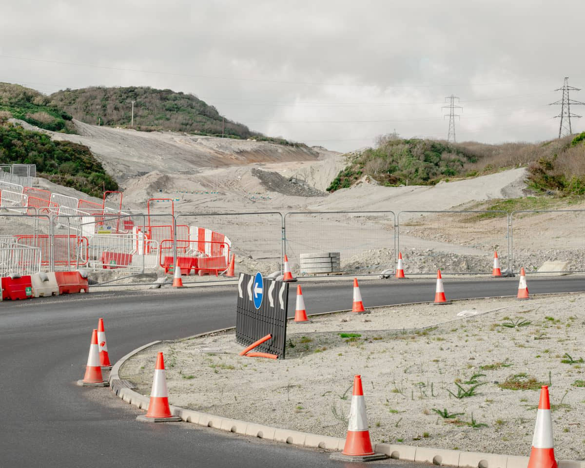 Roundabout under construction. Clay Country, Cornwall