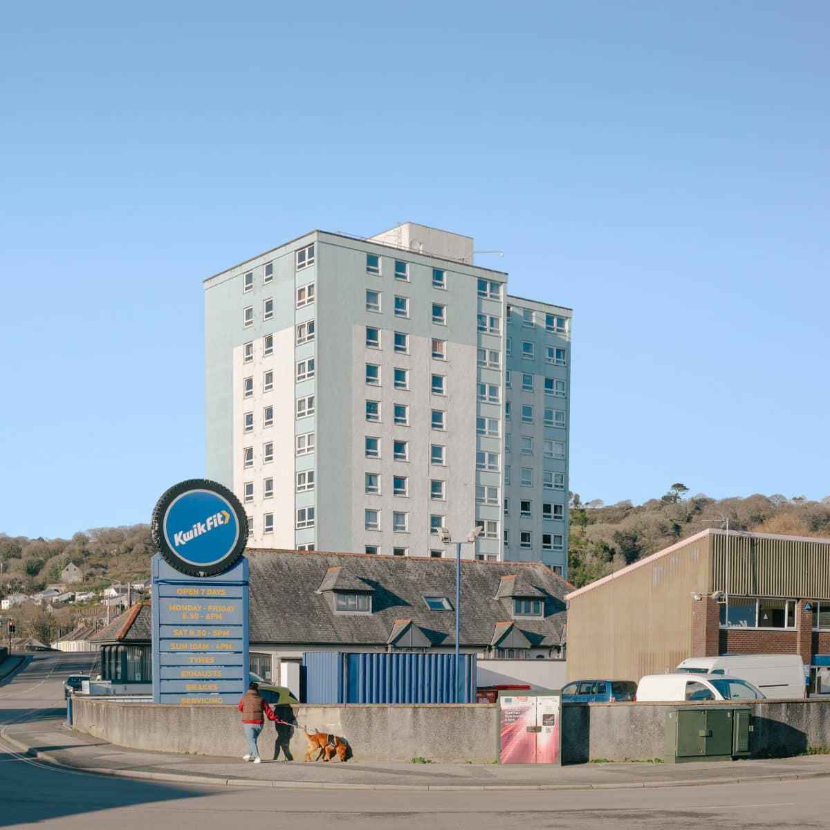 An image showing block of flats in St Austell, Cornwall.