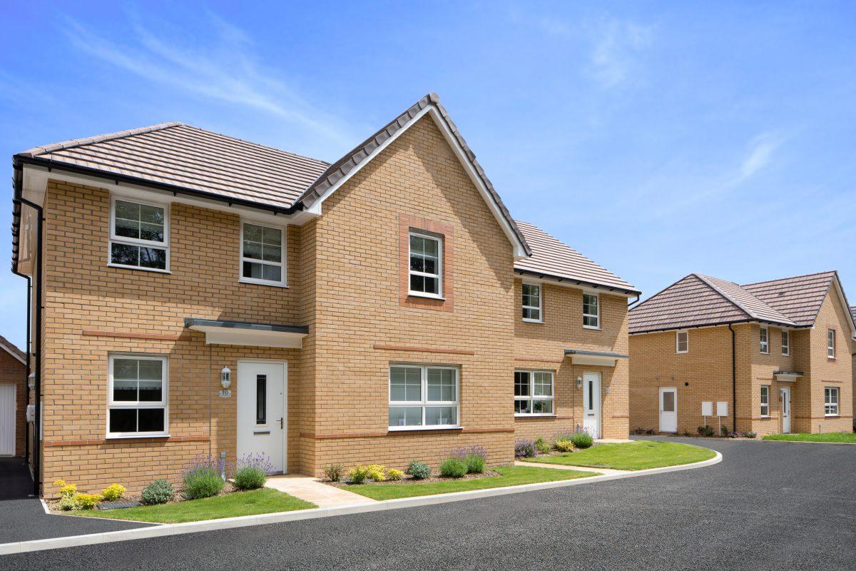 Front elevation of new homes at housing development in Devon.