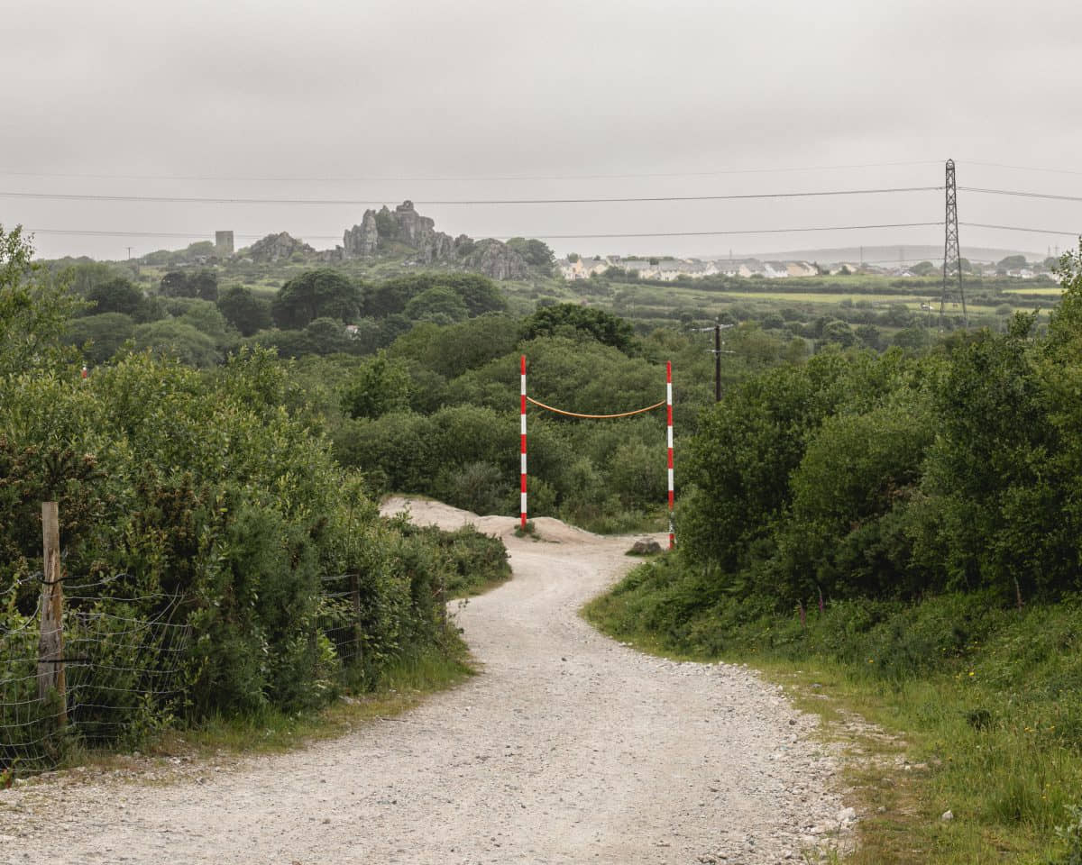 View towards Roche Rock and village. Clay Country, Cornwall